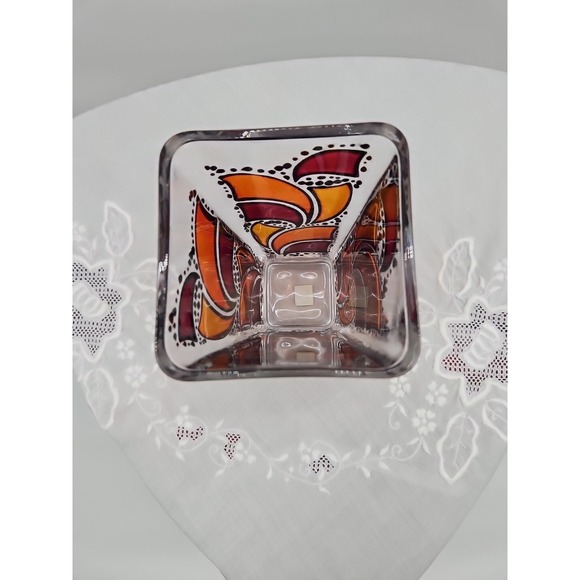 Handpainted German Stainglass Style Vase Black Orange And Maroon On Clear Glass - Picture 5 of 10